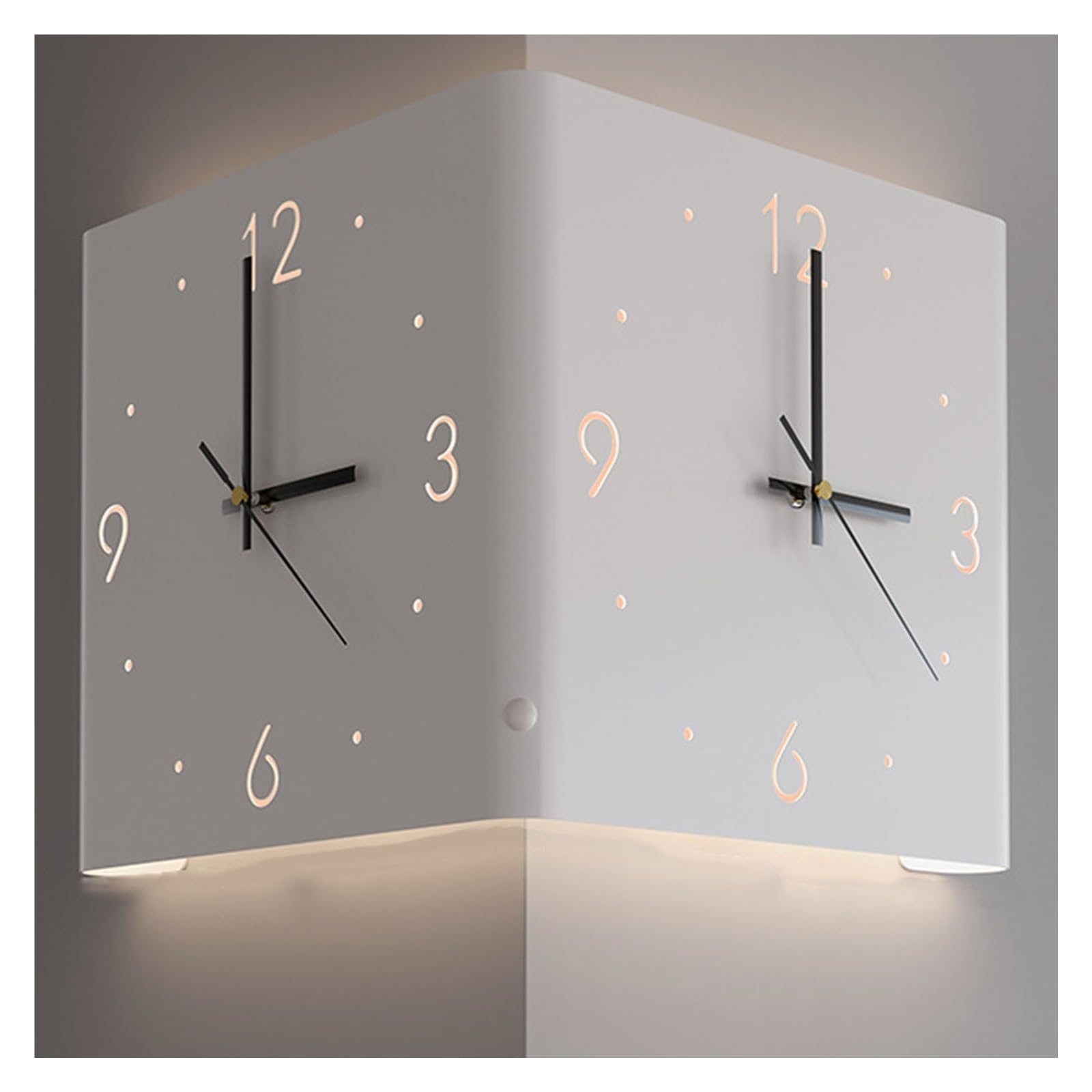 KYOFIS Double-Sided Corne Wall Clock, Digital Corner Wall Clock with Numeral Scale Battery Operated Silent Wall Clock Sensor Luminous (Color : White, Size : Double sided)