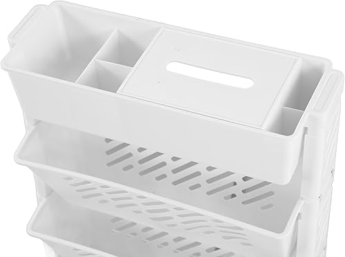 Miniatura 8 de Estante organizador de almacenamiento blanco, estantería movible de plástico extraíble para sala de estudio en el hogar (5 capas)