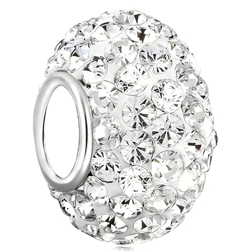 925 Sterling Silver Sparkle Simulated Birthstone Charms - Large Hole Rhinestone Pave Spacer Bead Synthetic Crystal Accent for Bracelets & Necklaces Lovely Mother-Daughter Gift