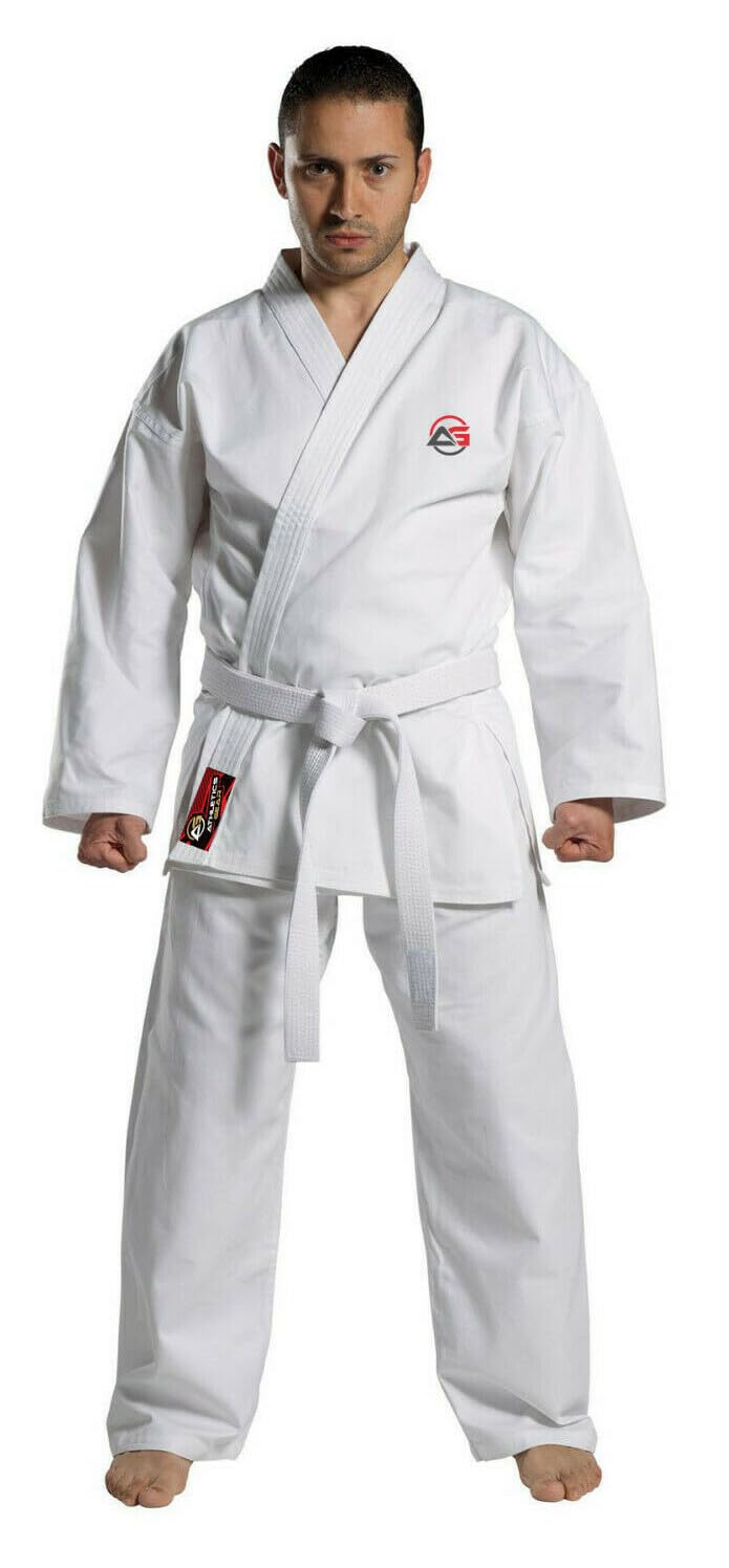 Athletics Gear - Kit de uniforme de karate con cinturón, mezcla de algodón y poliéster, peso ligero, para niños, hombres y mujeres