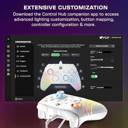 Image of Turtle Beach Afterglow Wave Wired RGB Gaming Controller for Xbox & PC | Xbox Series X|S, Xbox One, Customizable RGB Lighting, 2 Mappable Buttons, Hall-Effect Hair Triggers, Audio Controls, White