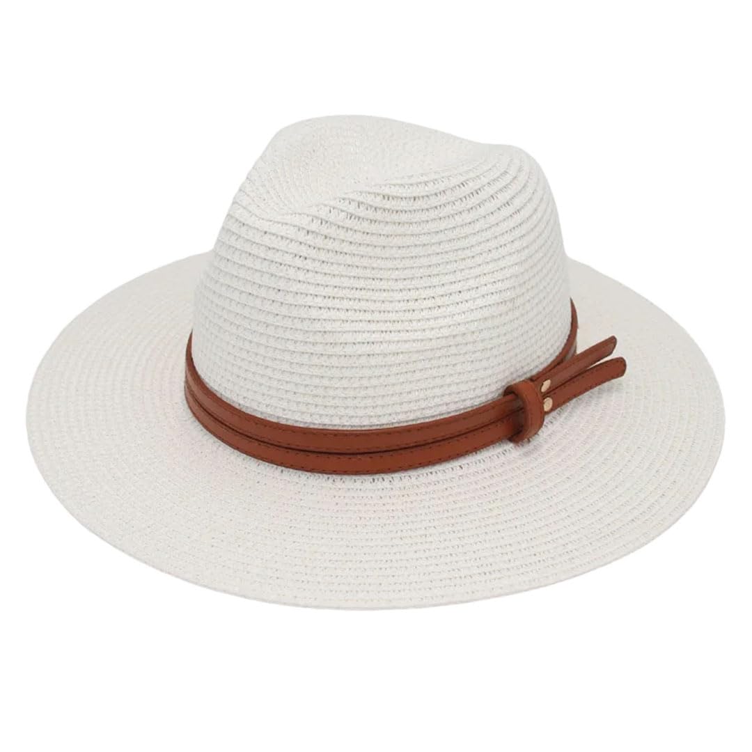 LCUVIMPEX Bucket Hats， Unisex Wide Brim Straw Panama Sun Hat Multicolor(White)