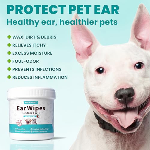 Image of MEDUWEDU Ear Cleaner Wipes 120 Counts, Dog Ear Cleaner, Grooming Kit Care for Dogs and Cats, Soft & Easy Otic Cleaning Pads, Remove Wax, Dirt & Stop Smelly, Itchy, Non-Irritating, Coconut Scent