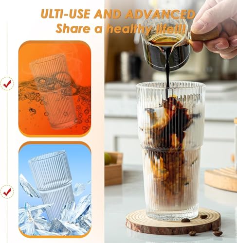 MINGHYZYA Glass Cups with Lids and Straws, 20oz Ribbed Glass Tumbler for Iced Coffee, Clear Drinking Glass with Reusable Glass Straw, Leak-Resistant Lid, Fit for Cup Holder, Dishwasher Safe by MINGHYZYA - Used condition - Image 2