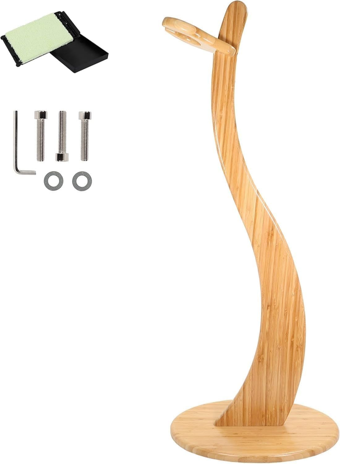 Supporto per chitarra in legno – Supporto universale in bambù per chitarra acustica, elettrica, basso, ukulele, violino e mandolino – espositore stabile antiscivolo con pulitore