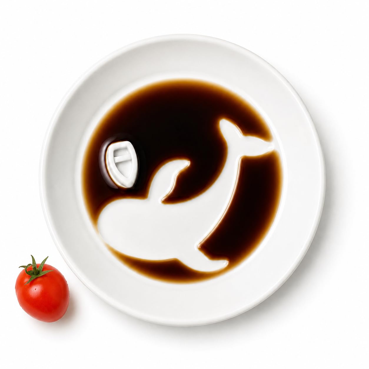 Lot de 10 plats à sauce soja en céramique blanche en forme de baleine, 15 cm pour huile d'olive, vinaigre