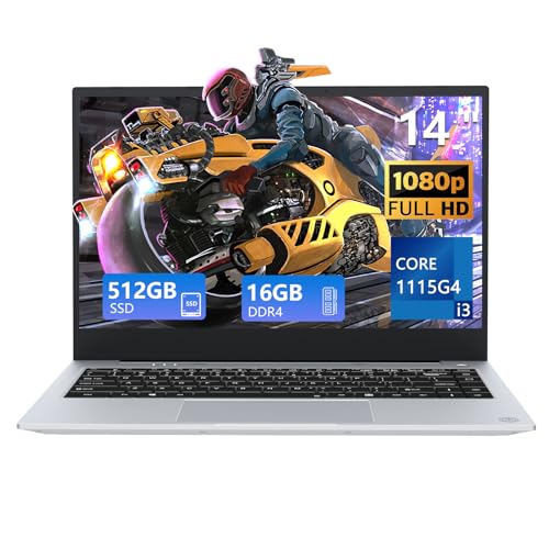 14,1 Pouces Ordinateur Portable, PC Portable Core i3-1115G4 Processor, Windows 11 PC Portable 16 Go DDR4 RAM 512 Go SSD, 1080*1920 IPS écran, Micro SD up to 2TB, 7000mAh Battery+USB3.2+Mini-HDMI+TypeC