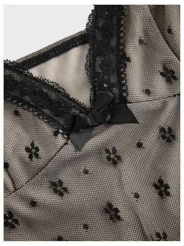 SOLY HUX Women's Y2k Lace Mesh Cami Tops V Neck Spaghetti Strap Ruffle Hem Peplum Camisole Tops3