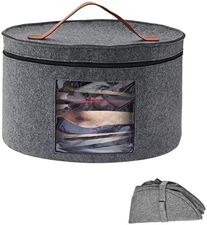 Hat Storage Box With Dust Lid, Felt Round Foldable Hat organizer Family Travel Storage Box (M)