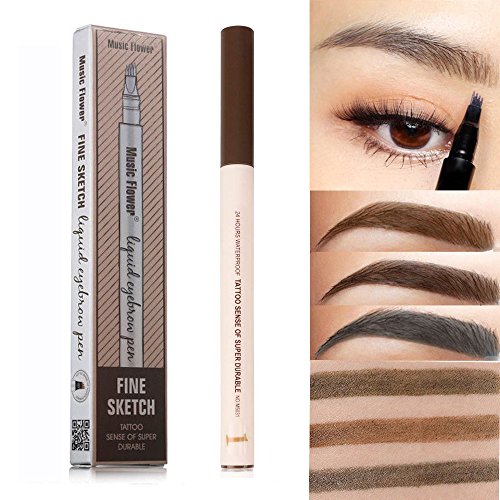 Tattoo Eyebrow Pen with Four Tips Long-lasting Chestnut Waterproof Liquid Eyebrow Pencil for Eyes Makeup (#1 Chestnut)