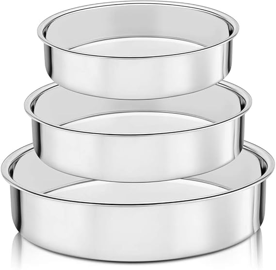 HaWare Cake Tin set of 3, 100 stainless steel Round Cake Pan Baking