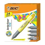 BIC Brite Liner Grip Highlighter, Tank, Chisel Tip, Yellow, 12-Count