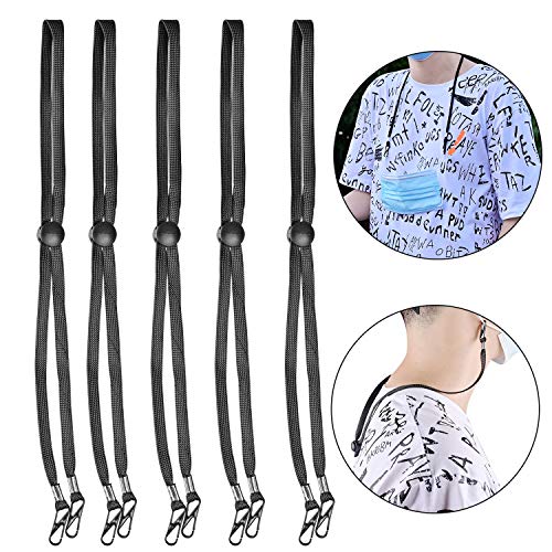 Touber 5 Pack Face Cover Lanyard Strap, Adjustable Face Cover Strap Holder Suitable for Kids Adults Senior Fits Any Face Cover Leash - Black