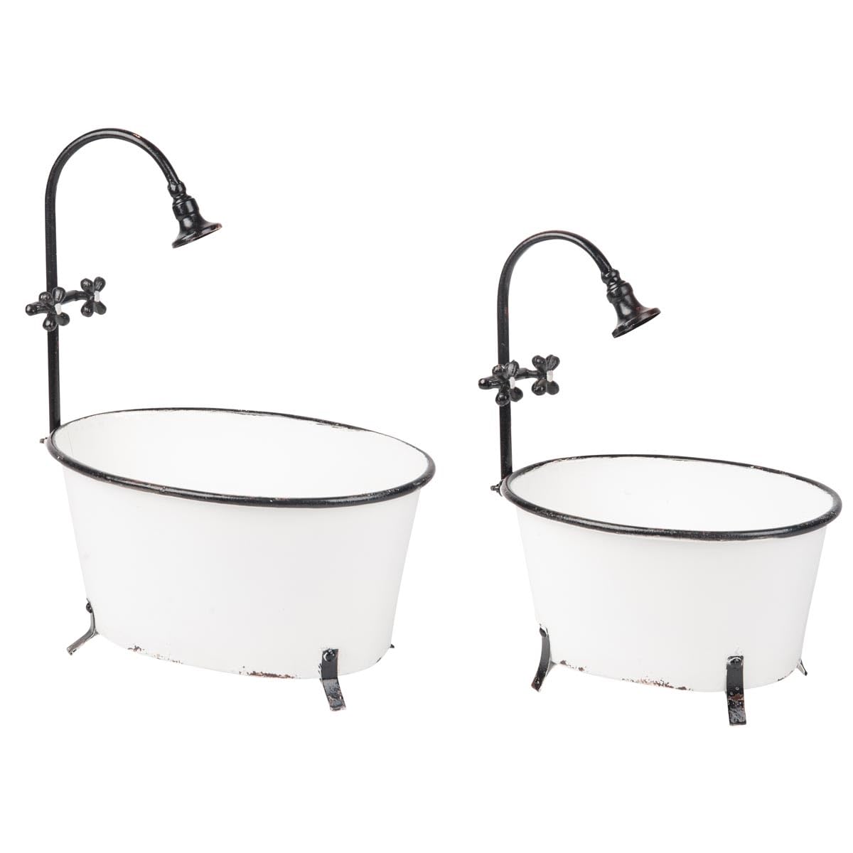 Foreside Home & Garden Set of 2 Black Rim White Enamel Bathtub Planters