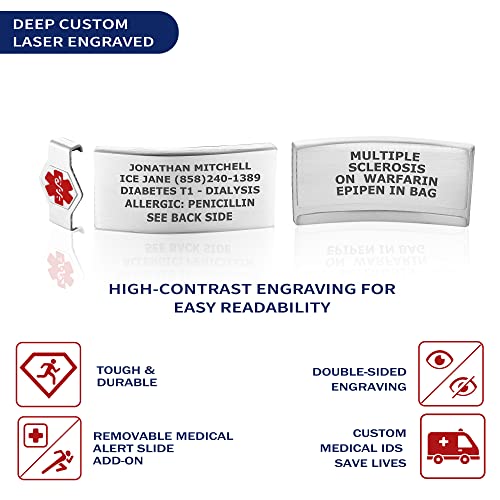 Divoti Deep Custom Engraved Medical Alert ID Bracelet – Custom Medical ID 5 Lines Front, 4 Back (24 Char Each) – Milanese Mesh Loop, Secure Clasp, PVD Rose Gold w/White Caduceus (5.5–7.8")3