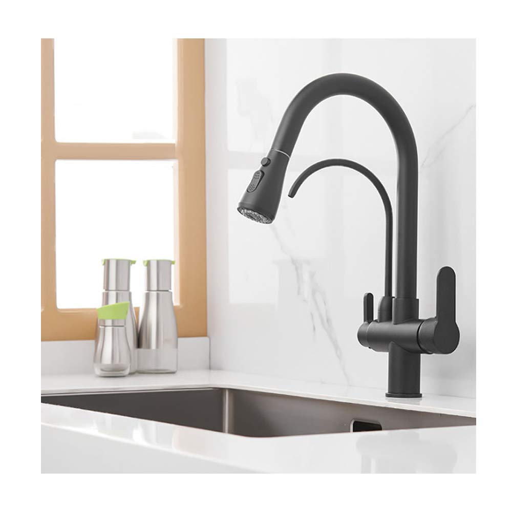Mitigeur d'évier de cuisine monotrou en laiton noir avec option eau purifiée