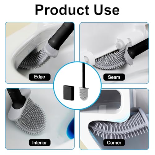 Image of Toilet Bowl Brush and Holder Set, Flexible Silicone Bristles with Detachable Handle, Compact RV and Bathroom Toilet Brush (4 black)