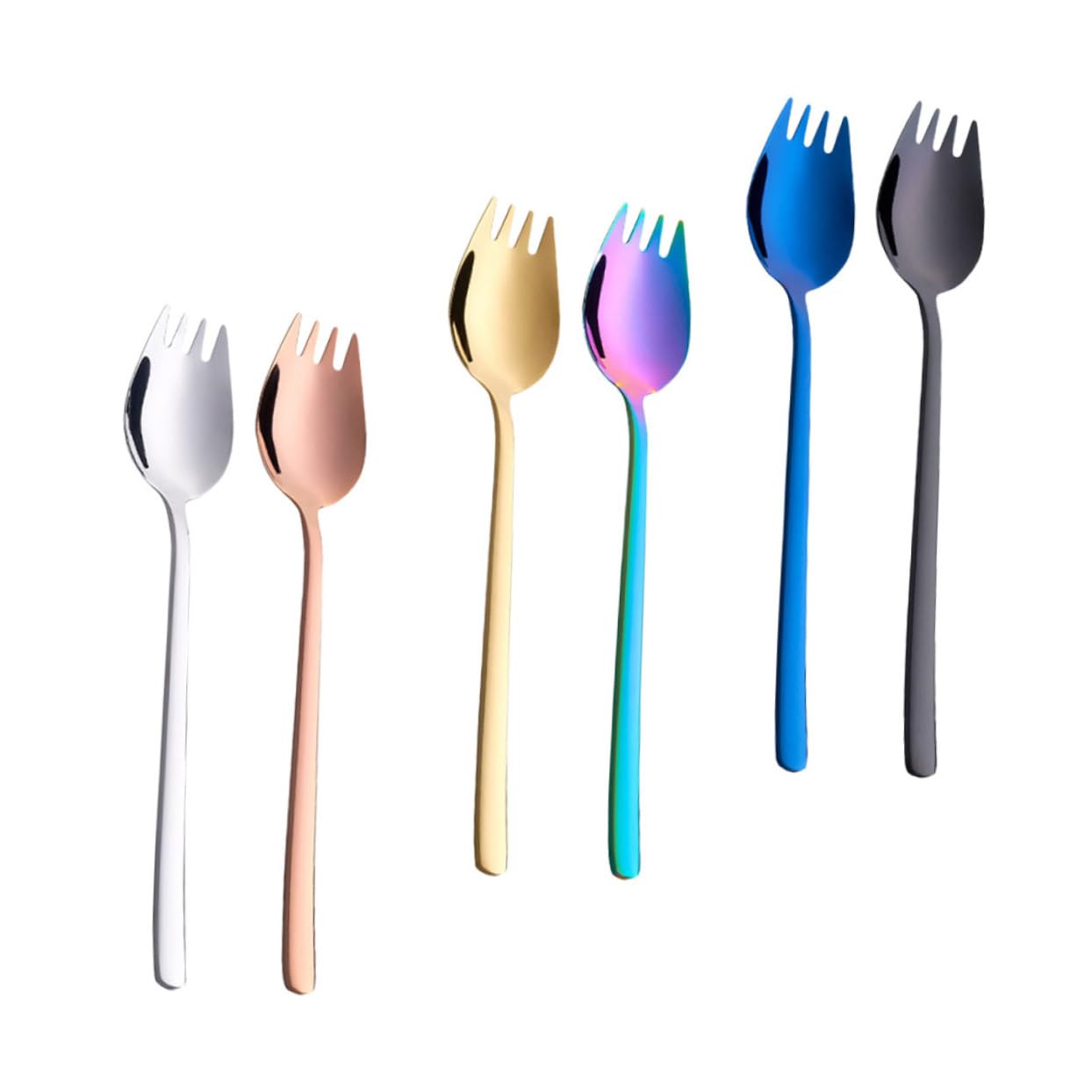 TOYANDONA 2 Set Stoviglie Forchetta E Cucchiaio Forks Cucchiaio Forchetta Doppio Uso Cucchiai Da Insalata in Acciaio Inossidabile Cucchiai Di Insalata Acciaio Inossidabile 304 6 Pezzi*2