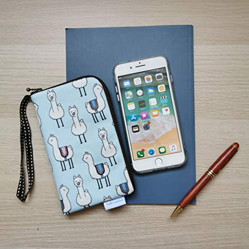 Image of Taianda Women Phone Wristlet Wallet Pouch, Dual Slots (Lama Pattern Blue)