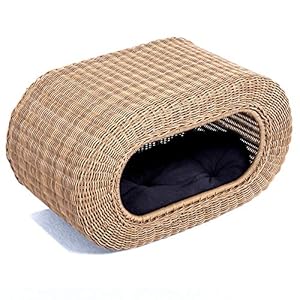 Fun Stackable Wicker Cat Hideaway House – Interactive Play Rattan Cat House for Indoor Cats Kitty, Pet Friendly Top/Side House Entry, Cat Bed Enclosed