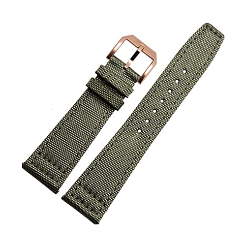 Bracelet de montre 20 mm pour IWC Pilot et Portofino en toile de nylon vert avec boucle or rose