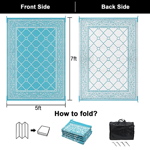 Hebe Outdoor Rug For Patios Clearance 5'X7' Waterproof Patio Mat Reversible Plastic Camping Rugs Geometric Doormat Outside Area Rug Carpet For Rv, Porch,Deck,Camper,Balcony,Backyard #TOP1