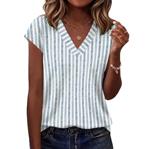 Rapbin Womens V Neck Tops Short Sleeve Cap Sleeve Blouses Dressy Casual Basic Tees Summer Spring Outfits