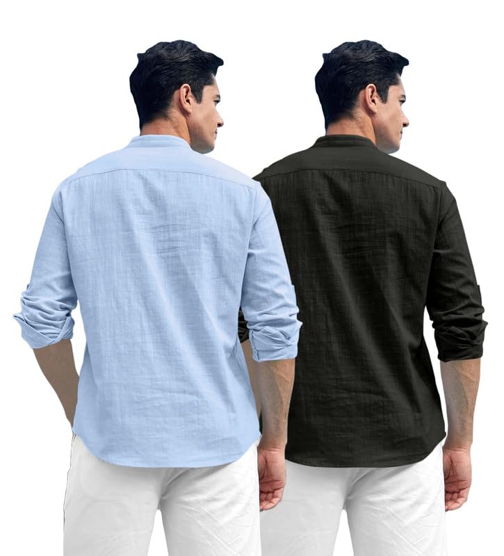 Image of ROYALSCOUT Combo of Men's Solid Cotton Blend Full Sleeve Straight Kurta Shirt (Pack of 2)