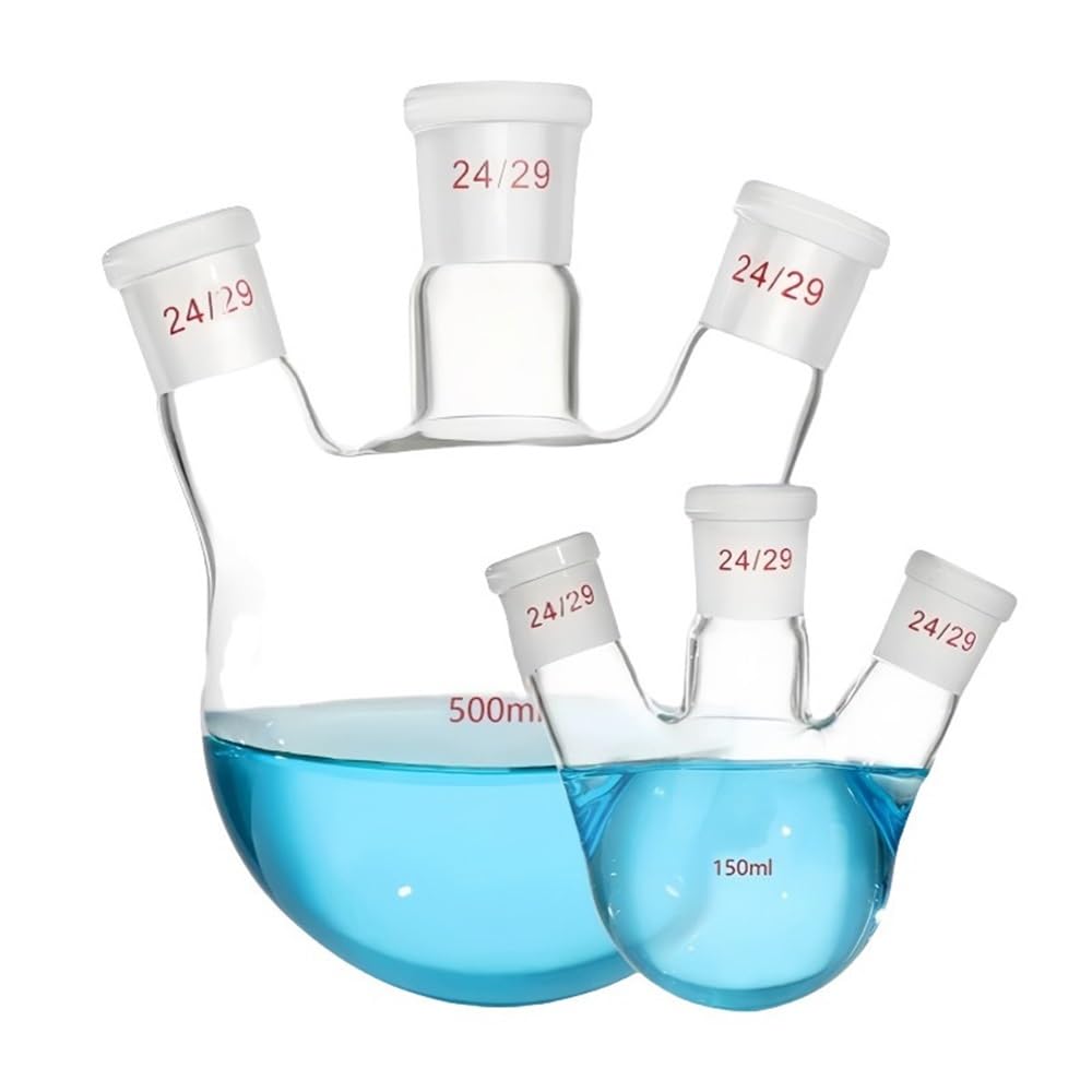Attrezzature e forniture di laboratorio Pallone da distillazione a fondo tondo con tre colli obliqui laboratorio 10~250 ml, in vetro borosilicato a