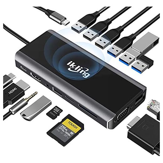 USB C Hub, 15-in-1 USB C Docking Station to HDMI, VGA, Wireless Charger, Gigabit Ethernet, 3 USB 3.0, SD/TF Card Reader, USB C to 3.5mm, USB C Dock for MacBook Pro and Type C Device (Thunderbolt 3)