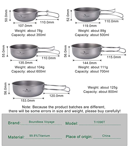 Boundless Voyage Titanium Bowls Dishes Set With Folding Handle Lightweight Portable Plates Saucers Tableware For Outdoor Camping Hiking Backpacking A-Ti1096T #TOP2