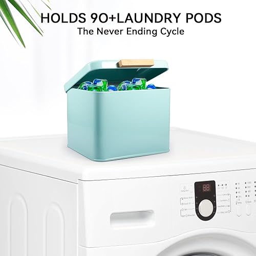 Miniatura 7 de Picowe Contenedor de cápsulas de lavandería con tapa con bisagras. Contenedor de metal para decoración de cuarto de servicio. Organización y