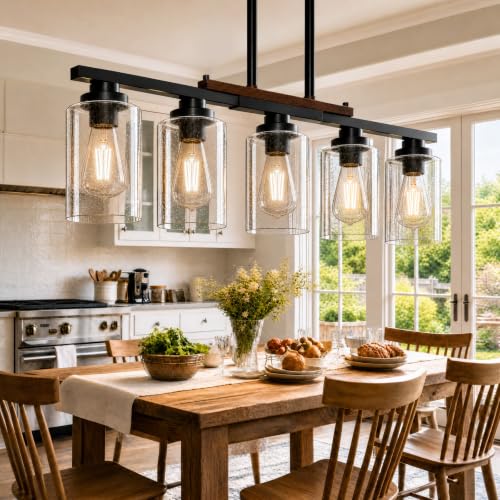 Amico 5-Light Dining Room Light Fixture Seeded Glass Island Chandelier