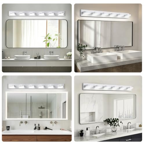 Image of LED Modern Bathroom Vanity Light Fixtures, Dimmable White Vanity Lights for Bathroom Lighting Fixtures Over Mirror, with 360 Rotatable Acrylic Heads 6-Light 42-inch (Cool White 6000K)