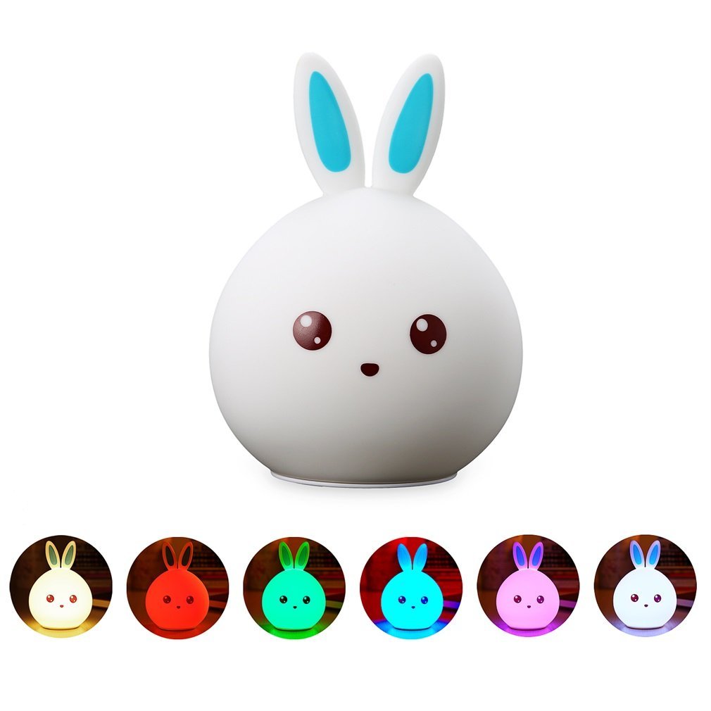 One94Store Silicone Rabbit Night Light | USB Rechargeable Color-Changing LED Lamp with Touch Sensor Control | Kids Bedroom Décor & Gift for Babies, Toddlers, and Children (Blue Ear) - Image 3 thumbnail