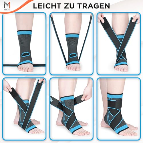 Mata1 - Knöchelbandage für Männer & Frauen - Fußbandage für Plantarfasziitis, Verstauchungen, Achillessehnen & Sehnenentzündungsunterstützung - Verstellbare Kompressionshülse mit elastischen Bändern.
