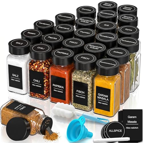 DIFULI Gewürzgläser Set aus 24 eckigen Gewürzdosen (120ml) – Ihr kompletter Gewürze Organizer...