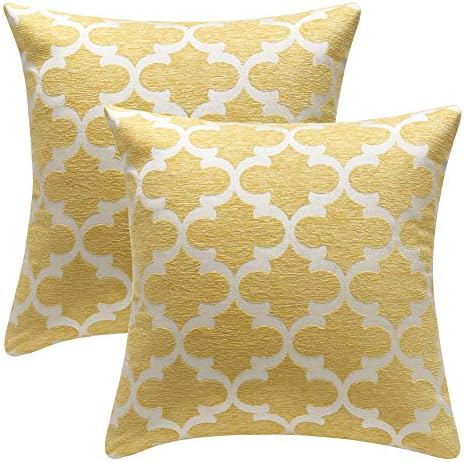 Set of 2 Square Decorative Throw Pillow Cases 100% Cotton Soft Microfiber Outdoor Cushion Covers 18 X 18 for Sofa Bedroom Throw Cushion Cover (Yellow, 18x18 inches)