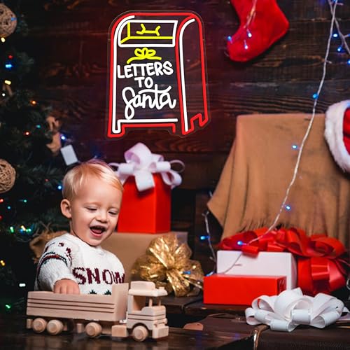 Image of GNVETZLL Letters to Santa Neon Sign Christmas Letter Box Light up Sign Santa Neon Light Sign for Christmas Party Bedroom New Year Bar Wall Decorations(15.75 * 12.6In)