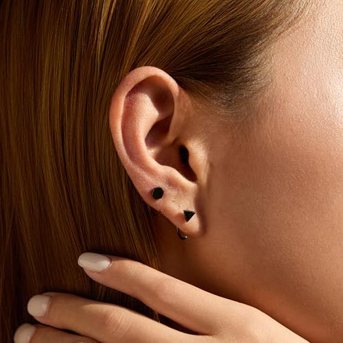 Image of CHIC & ARTSY 925 Sterling Silver Half Hoop Earrings for Women, Small Huggie Hoops Set with Ball Bar Star Moon Cross & Pearl, Lightweight Comfort Fit Everyday & Sleep Earrings