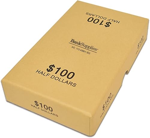 BankSupplies Caja de almacenamiento de monedas con tablero de chips de medio dólar, color beige, capacidad de $100, caja de almacenamiento para