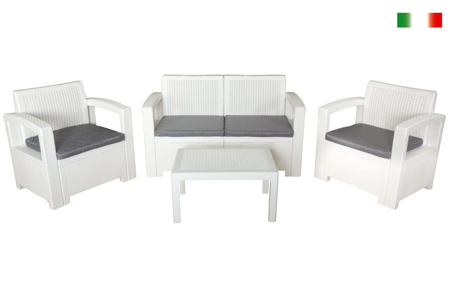 GHIOCUSCINI | Set di 4 Cuscini da Esterno per Salottino in Rattan, COLORE GRIGIO, Tessuto Cotone/Poliestere, Sfoderabile, 58 x 51 cm, Alto 5 cm, Made in Italy
