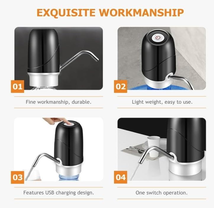 Image of Qlect Premium Automatic Electric Water Dispenser Pump for 20 Litre Bottle Portable Water Pump Dispenser for Home, Office, and Outdoors | 1200 mAh C-Type Fast Charging Battery (Black)