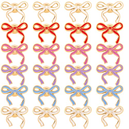Image of Tondiamo 24 Pcs Girls Bow Enamel Pins Bulk Ribbon Lapel Pins for Women Girl Clothes Hats Bag Decor Holiday Gifts
