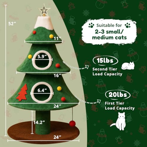Torre para Gatos en Forma de Árbol de Navidad con 2 Casas Acogedoras miniatura 6