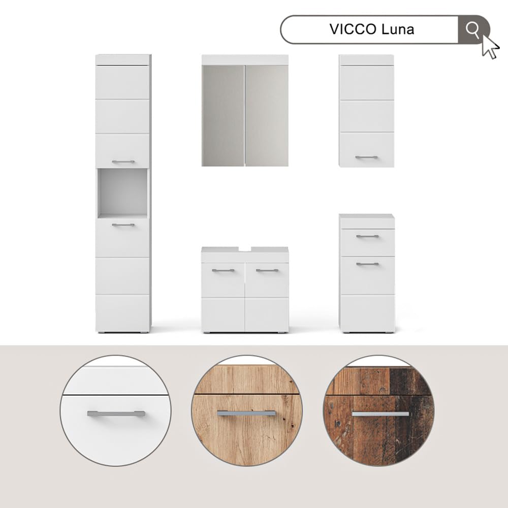 Vicco Set mobili bagno Luna, Quercia Wotan, 60 cm, composto da specchio da bagno e mobile sottolavabo