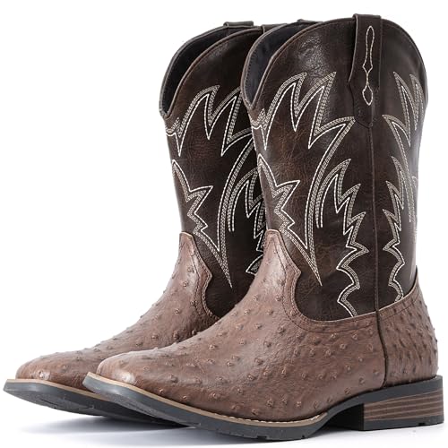 Image of IUV Cowboy Boots For Men Western Ostrich Wide Embroidered Pull On Boots
