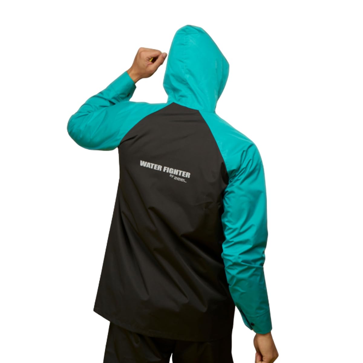 WATER FIGHTER by ZEEL Rain Coat for Men with Adjustable Hood, Polyester Waterproof Full Sleeves, Top and Bottom Set Rainwear, Front Zip with Snap Button Flap, Lightweight (EWF87, Black & Green, 2XL) - Image 4 thumbnail