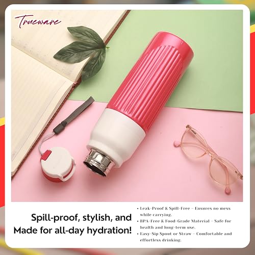 Image of Trueware Aqua Snow Double Wall Inner Steel Outer Plastic 750 ML Hot and Cold Water Bottle | BPA Free | Food Grade| Leak Proof | School, Gym,Sports,Office, Travler Bottle