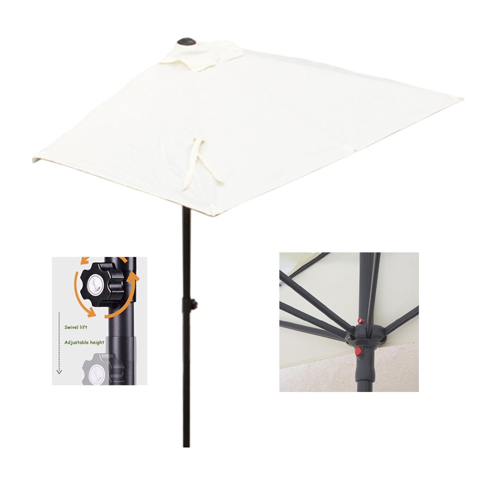 Prostokątny parasol tarasowy z 5 żebrami i stalowym drążkiem, przenośne półparasole na zewnątrz, odporny na słońce, wodoodporny parasol ogrodowy, duży, poliester, do ogrodu, na podwórko,